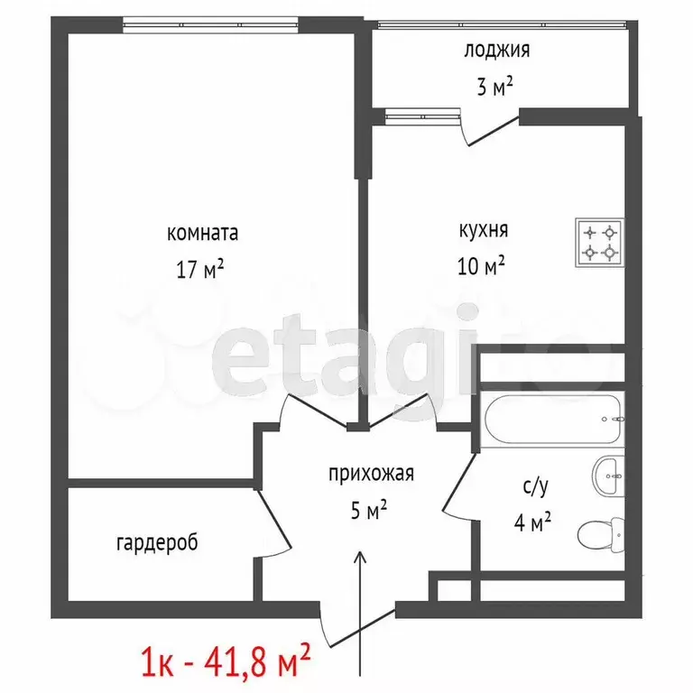 1-к. квартира, 41,8 м, 12/20 эт. - Фото 0
