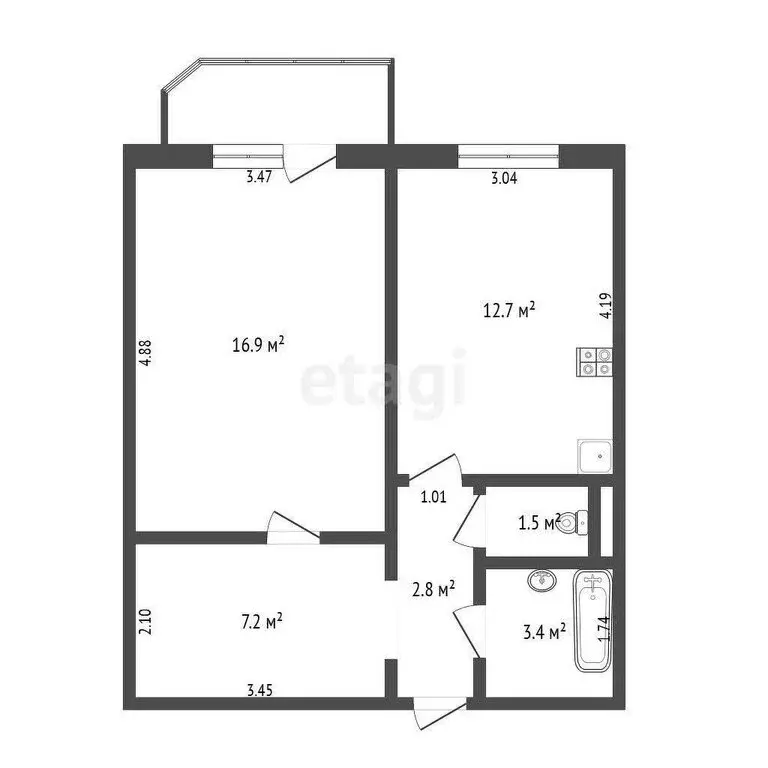 1-комнатная квартира: Тюмень, улица Пермякова, 69к1 (44.5 м) - Фото 0