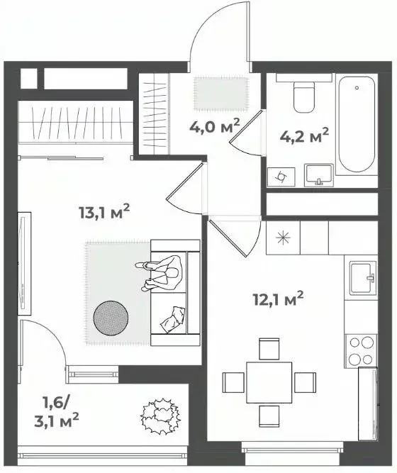 1-к кв. Тверская область, Тверь ул. 2-я Красина, 64 (36.5 м) - Фото 2