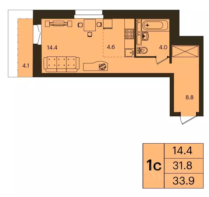 1-к кв. Красноярский край, Красноярск Мясокомбинат мкр,  (33.9 м) - Фото 1