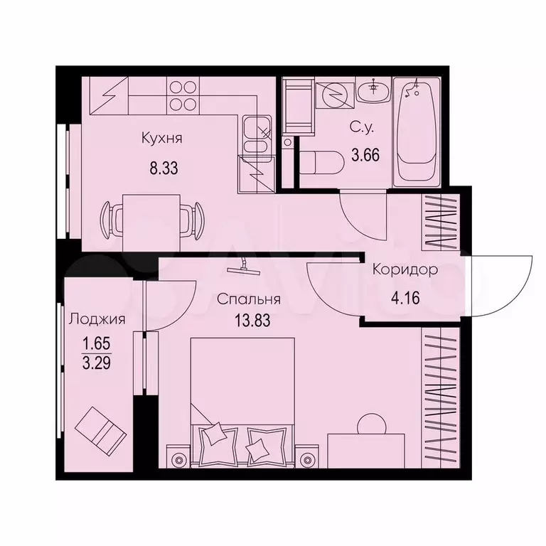 1-к. квартира, 31,6 м, 3/9 эт. - Фото 0