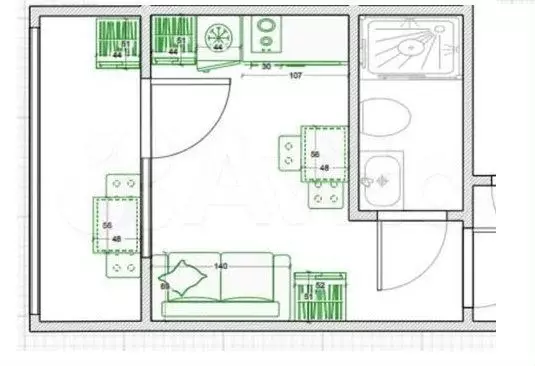 Квартира-студия, 18,5 м, 1/9 эт. - Фото 0