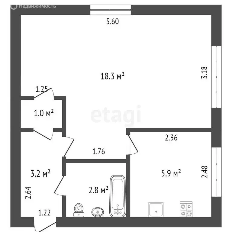 1-комнатная квартира: Чита, улица Чайковского, 35 (31.2 м) - Фото 0