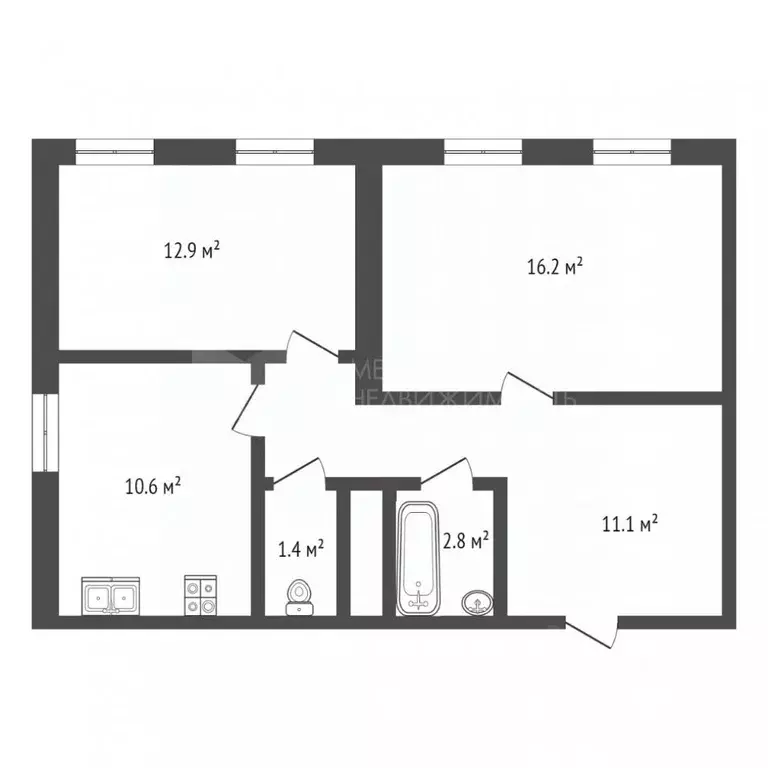 2-к кв. Тюменская область, Тюмень Новгородская ул., 3 (55.4 м) - Фото 1