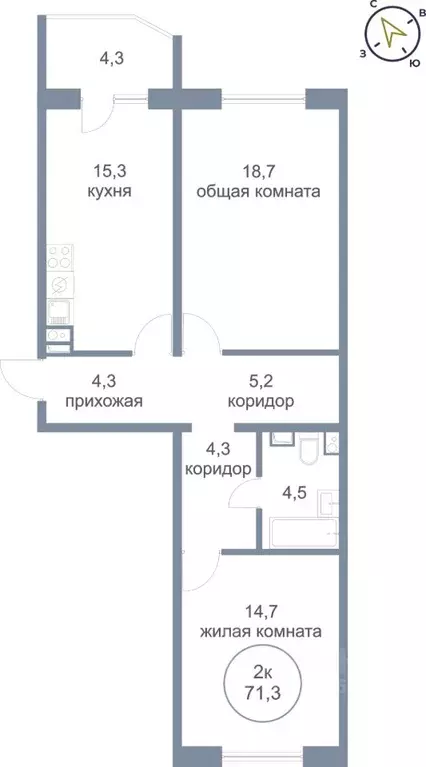 2-к кв. Ханты-Мансийский АО, Нефтеюганск 6-й мкр, 11 (71.3 м) - Фото 0