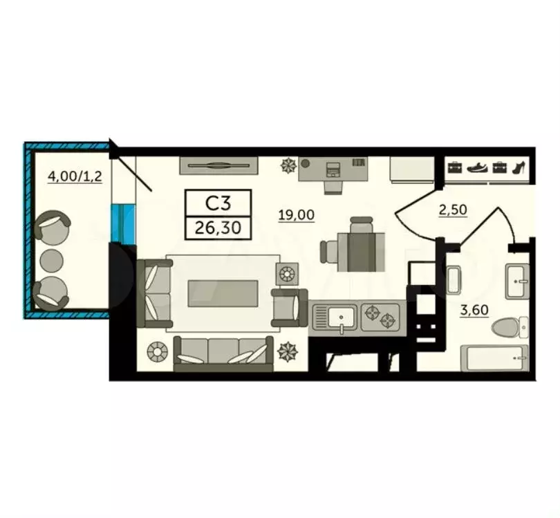Квартира-студия, 26,4 м, 21/24 эт. - Фото 1