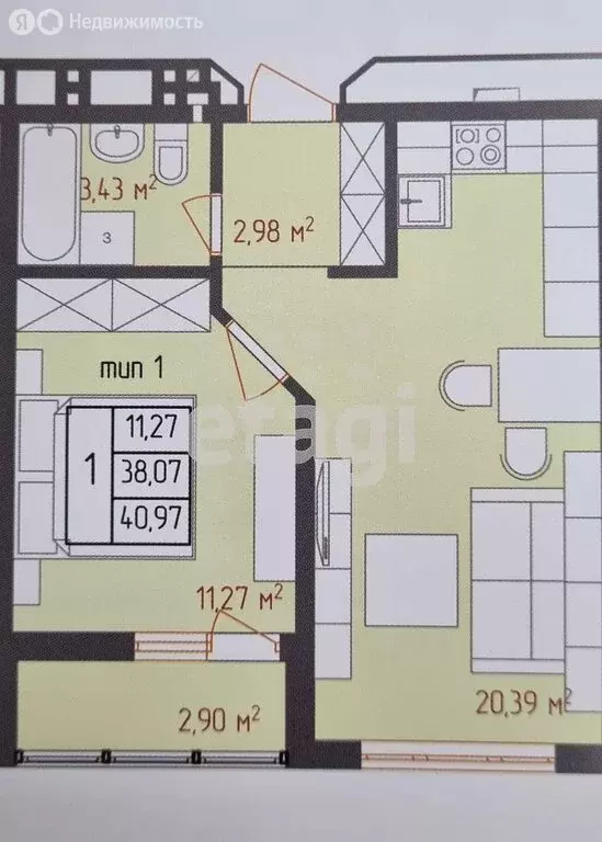 1-комнатная квартира: Анапа, Супсехское шоссе, 39к10 (41 м) - Фото 0