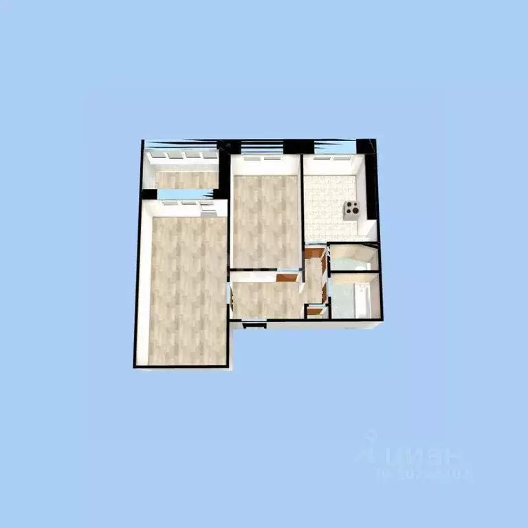 2-к кв. Башкортостан, Уфа Российская ул., 43/9 (45.3 м) - Фото 1