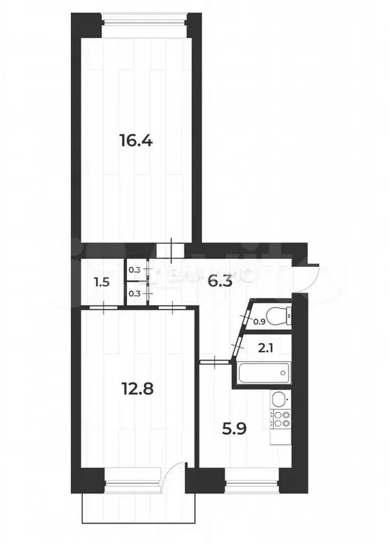 2-к. квартира, 46,5 м, 2/5 эт. - Фото 0