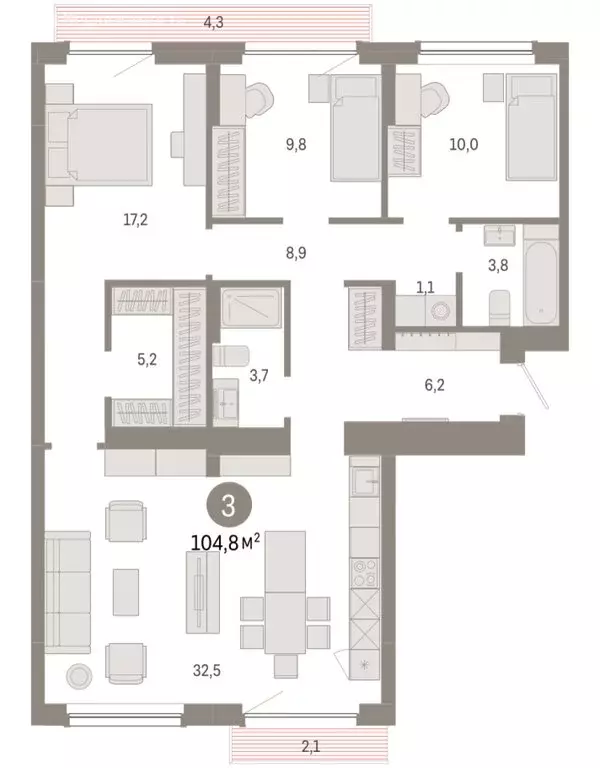 3-комнатная квартира: Новосибирск, квартал Лебедевский, 1/3 (104.8 м) - Фото 1