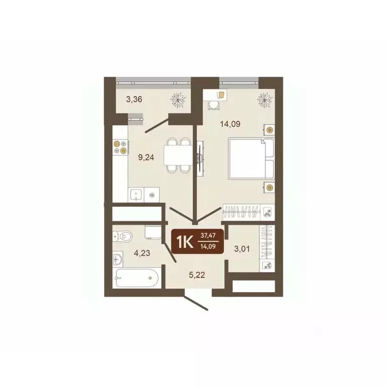 1-к кв. Кемеровская область, Новокузнецк Макеевская ул. (37.47 м) - Фото 0