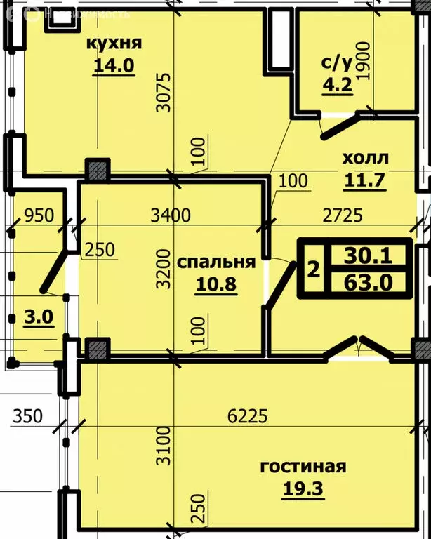 2-комнатная квартира: Нальчик, улица Кирова, 327 (63 м) - Фото 0