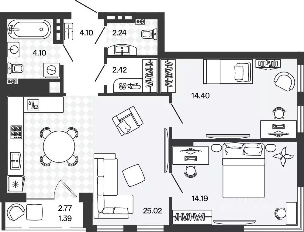 2-к кв. Калининградская область, Гурьевский муниципальный округ, пос. ... - Фото 1