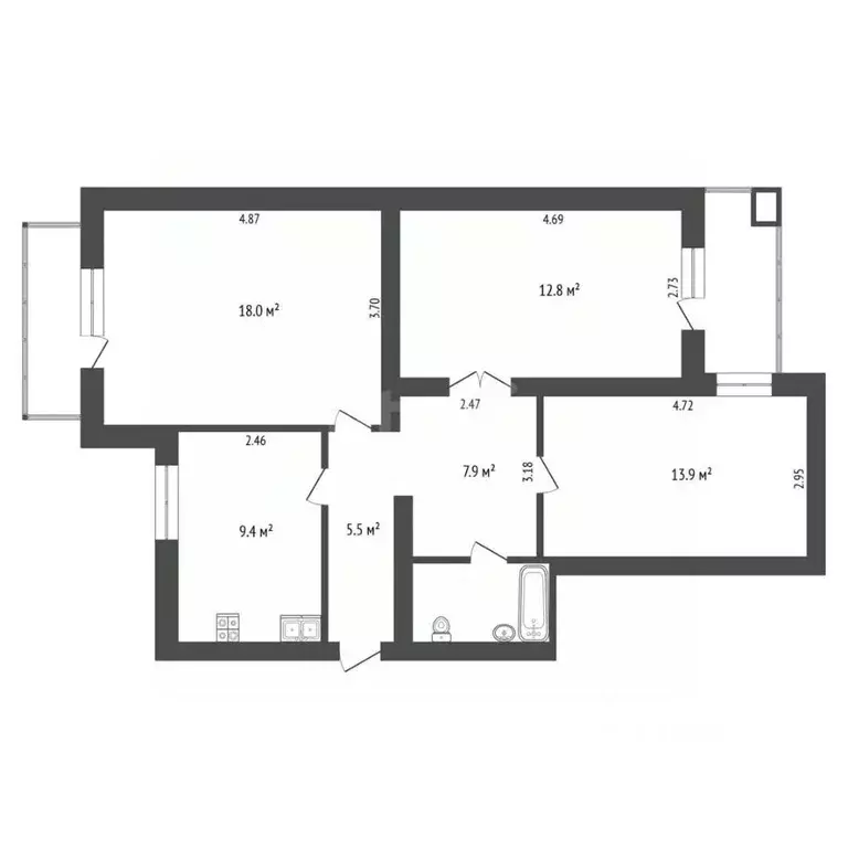 3-к кв. Тюменская область, Тюмень ул. Пермякова, 20к1 (73.6 м) - Фото 2