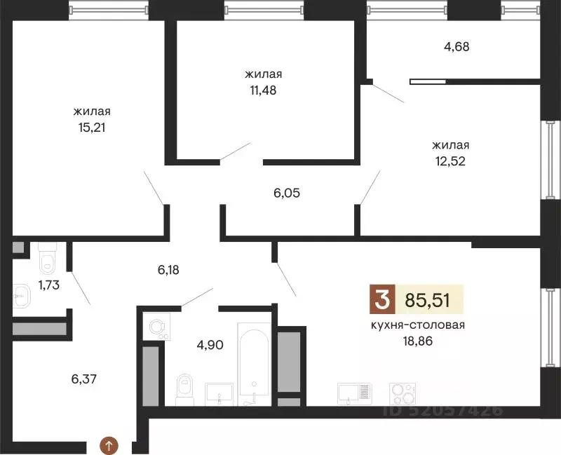 3-к кв. Свердловская область, Екатеринбург ул. Куйбышева, 100к2 (85.51 ... - Фото 0