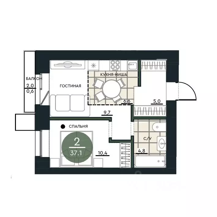 2-к кв. Красноярский край, Красноярск Калина Долина жилой комплекс ... - Фото 1