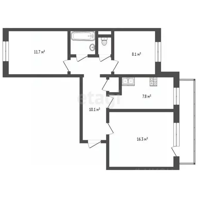 3-к кв. Ханты-Мансийский АО, Нягань 3-й мкр, 2 (59.9 м) - Фото 1