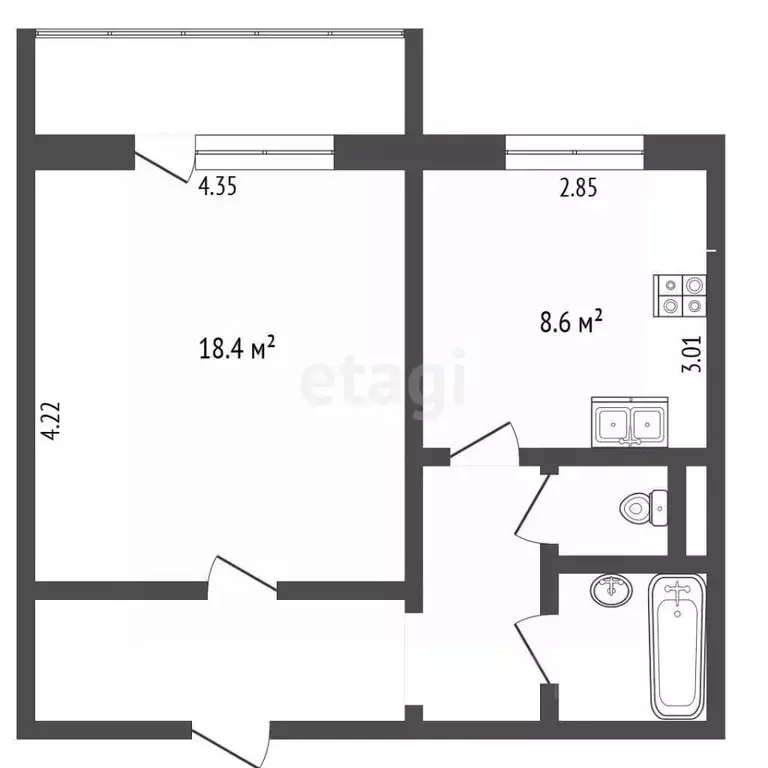 1-к кв. Челябинская область, Челябинск ул. 40-летия Победы, 31В (40.5 ... - Фото 2