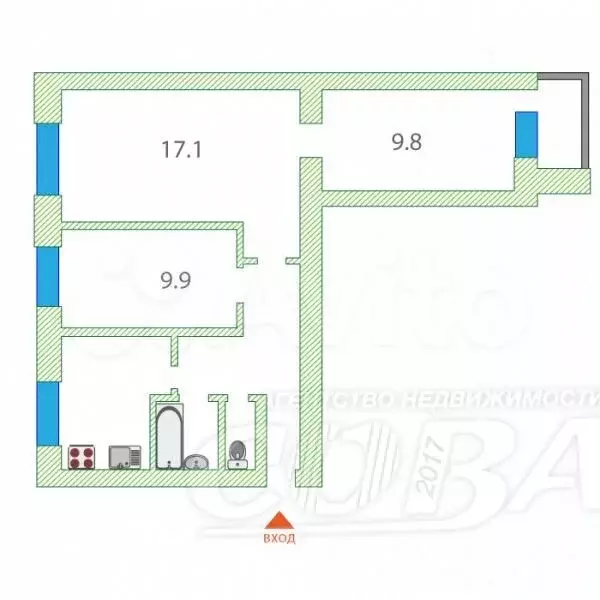 3-к. квартира, 58,1 м, 4/9 эт. - Фото 0
