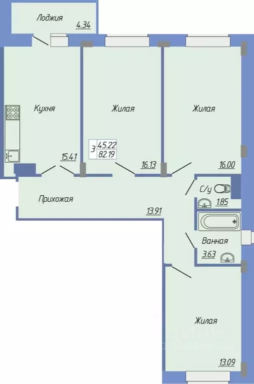 Свободной планировки кв. Чувашия, Чебоксары ул. Поэта Георгия ... - Фото 1