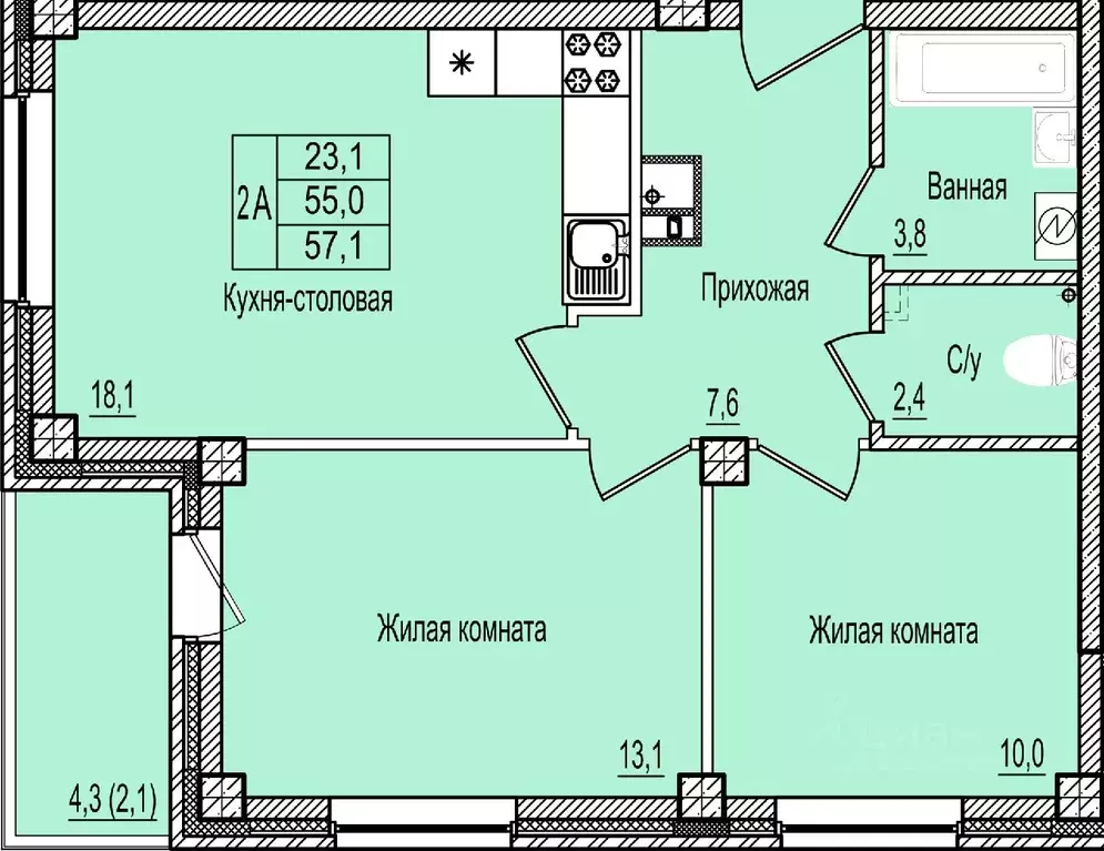 2-к кв. Псковская область, Псков Гдовский пер., 15 (57.1 м) - Фото 0