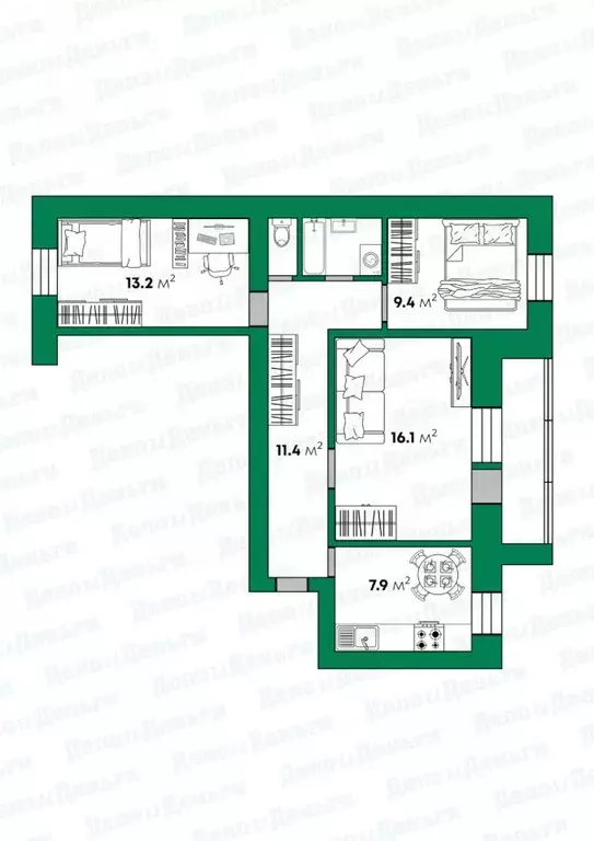 3-к кв. Кировская область, Киров Хлыновская ул., 20 (62.6 м) - Фото 1