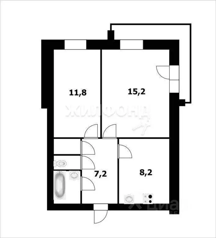 2-к кв. Кемеровская область, Новокузнецк просп. Курако, 21 (47.4 м) - Фото 1