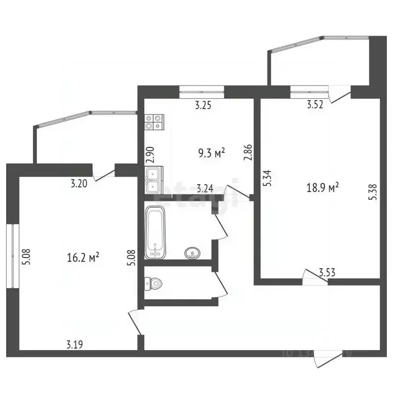 2-к кв. Белгородская область, Белгород ул. Лермонтова, 15а (64.6 м) - Фото 1