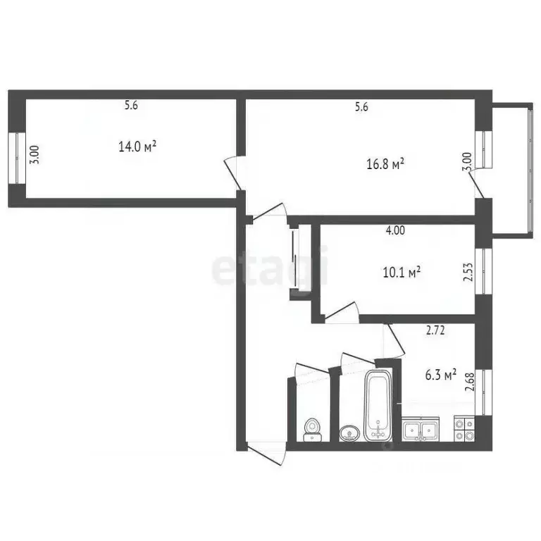 3-к кв. Калужская область, Калуга Телевизионная ул., 2 (59.1 м) - Фото 2
