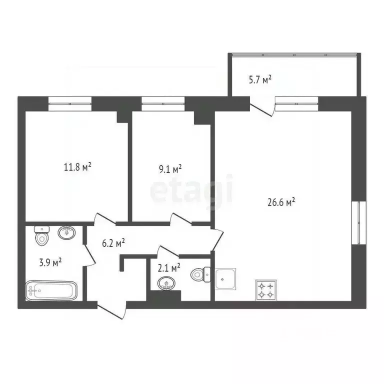 3-к кв. Красноярский край, Красноярск ул. Лесников, 23 (58.9 м) - Фото 2