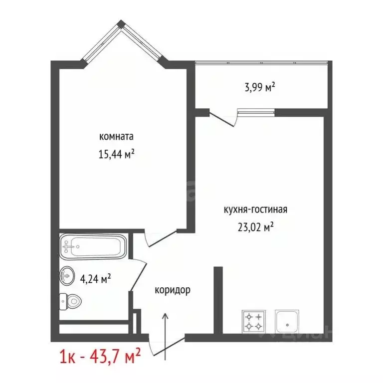 1-к кв. Свердловская область, Екатеринбург ул. Токарей, 27к2 (43.7 м) - Фото 2