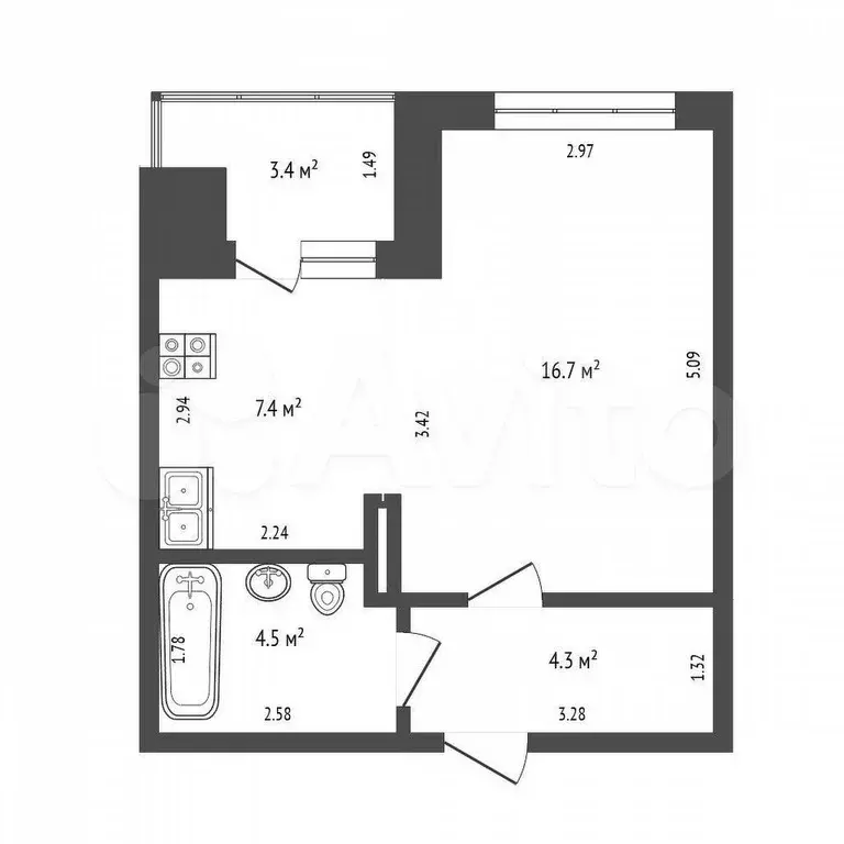 1-к. квартира, 33 м, 3/8 эт. - Фото 0