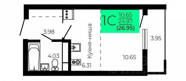 Студия Воронежская область, Воронеж Оникс жилой комплекс (26.95 м) - Фото 1