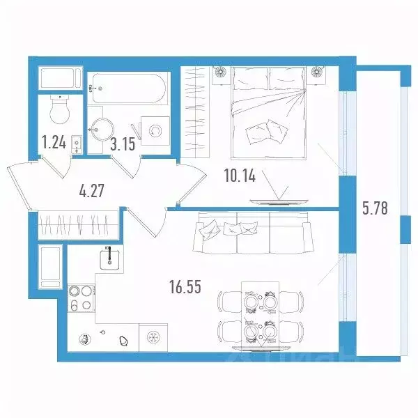 1-к кв. Санкт-Петербург дор. Муринская, 67 (37.08 м) - Фото 0