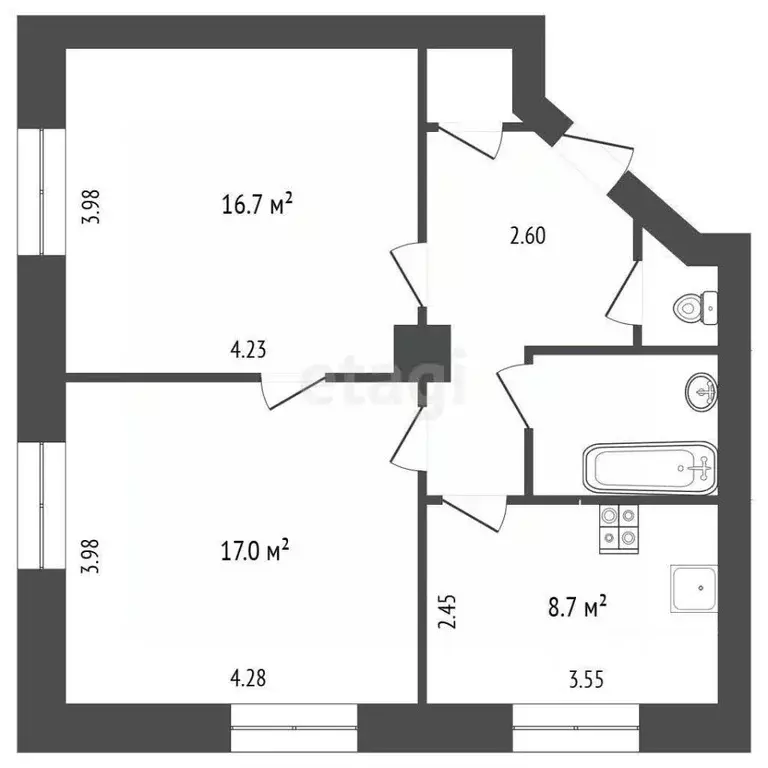 2-к кв. Кемеровская область, Новокузнецк просп. Металлургов, 56 (58.0 ... - Фото 2