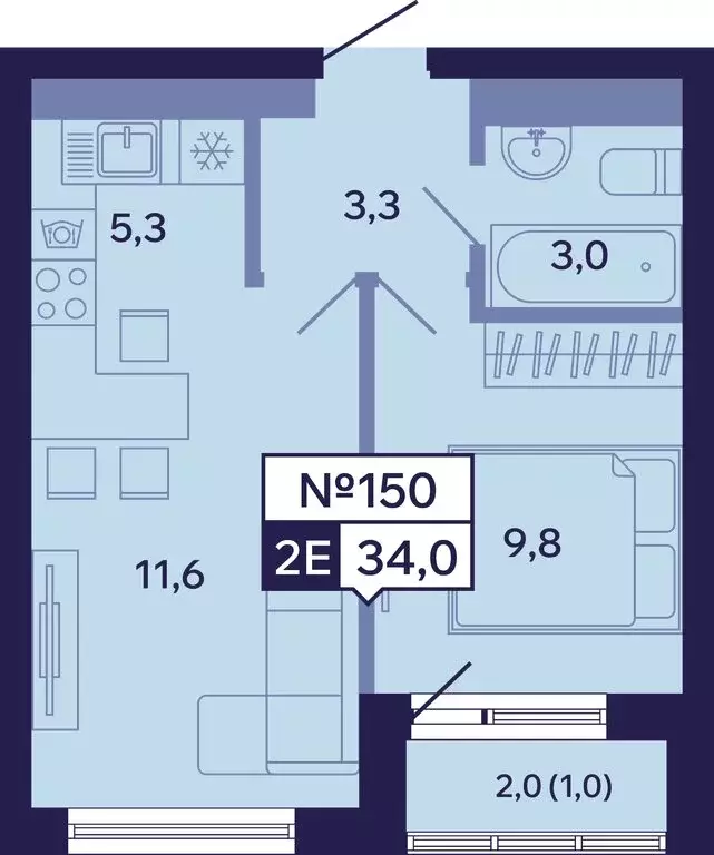 2-комнатная квартира: Якутск, Новопортовская улица, 1Д (34 м) - Фото 1