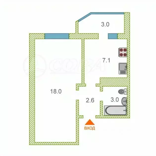 1-к кв. Тюменская область, Тюмень ул. Алексея Леонова, 32 (30.2 м) - Фото 1