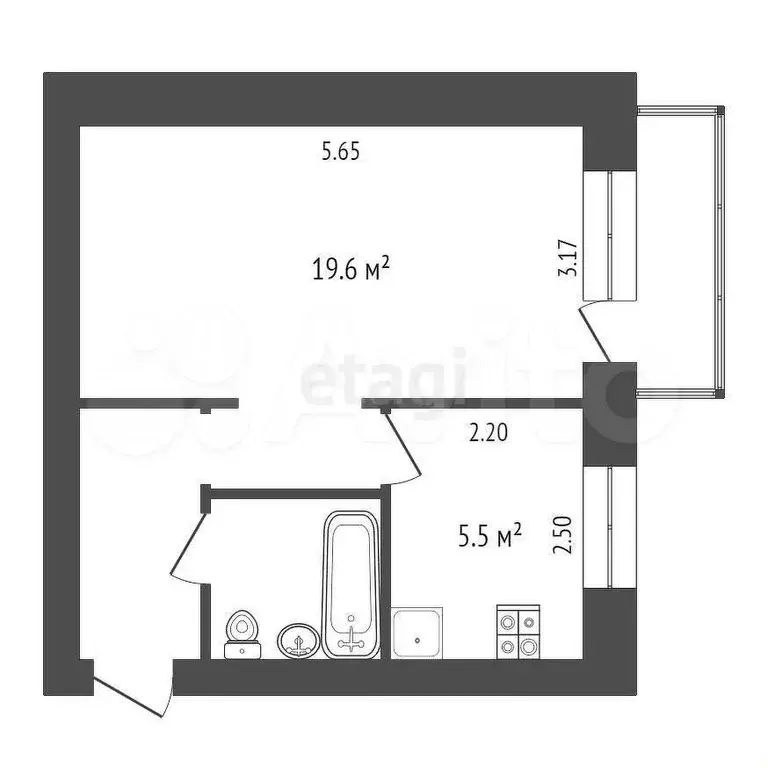 1-к. квартира, 31,5 м, 5/5 эт. - Фото 0