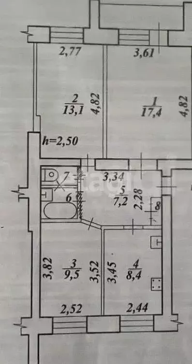 Квартира, 3 комнаты, 59.5 м - Фото 1