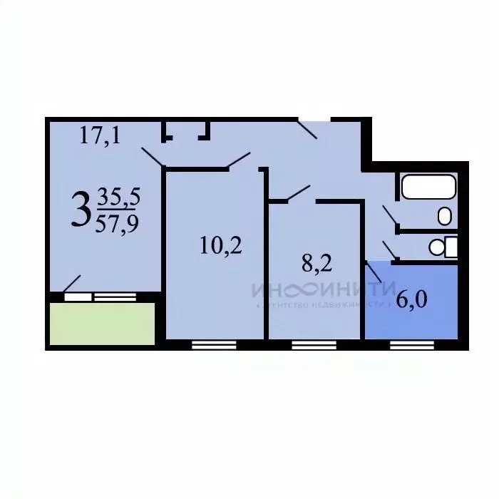 3-к кв. Москва ул. Генерала Тюленева, 35 (60.0 м) - Фото 1