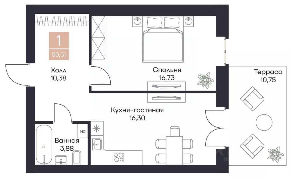 1-к кв. Рязанская область, Рязанский район, Полянское с/пос, с. Поляны ... - Фото 0