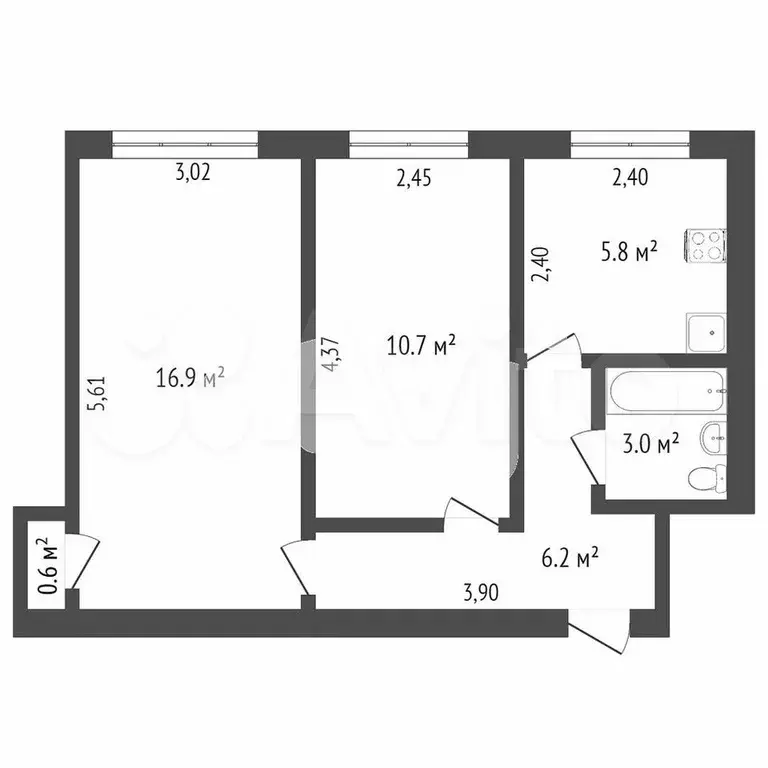 2-к. квартира, 44 м, 2/5 эт. - Фото 0
