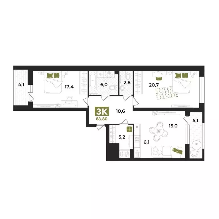 3-комнатная квартира: Тюмень, улица Евгения Войнова, 7 (93 м) - Фото 1