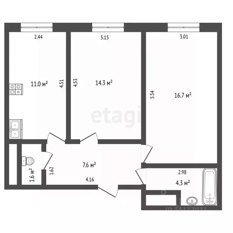 2-к кв. Ямало-Ненецкий АО, Новый Уренгой Славянский мкр, 1/3 (55.6 м) - Фото 1