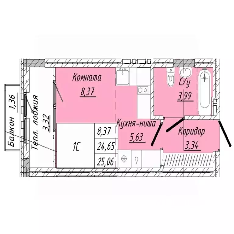 1-к кв. Омская область, Омск ул. 2-я Дачная (25.06 м) - Фото 0