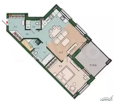 2-к. квартира, 65 м, 6/13 эт. - Фото 1