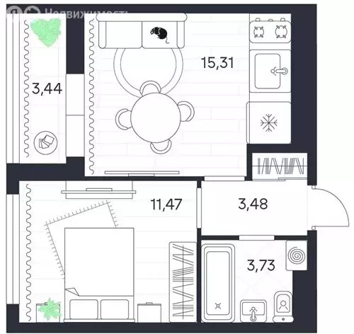 1-комнатная квартира: Петровский, Шоссейный проезд, 25 (37.42 м) - Фото 1