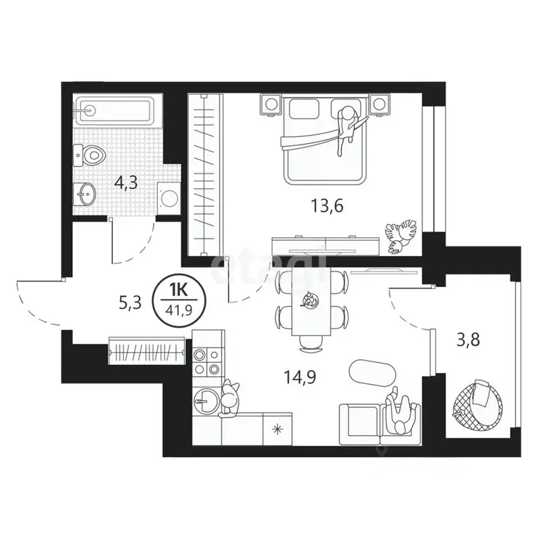 1-к кв. Тюменская область, Тюмень ул. Разведчика Кузнецова, 7 (44.1 м) - Фото 0