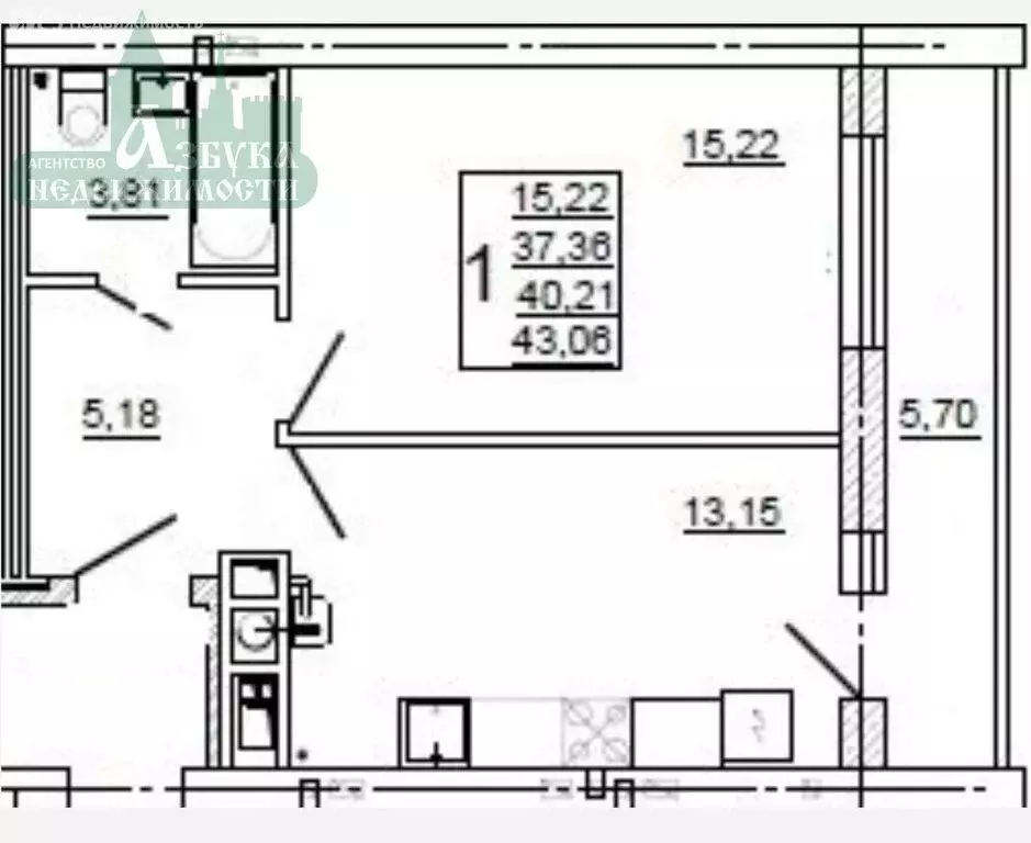 1-комнатная квартира: Смоленск, улица Крупской, 54Б (43.06 м) - Фото 1