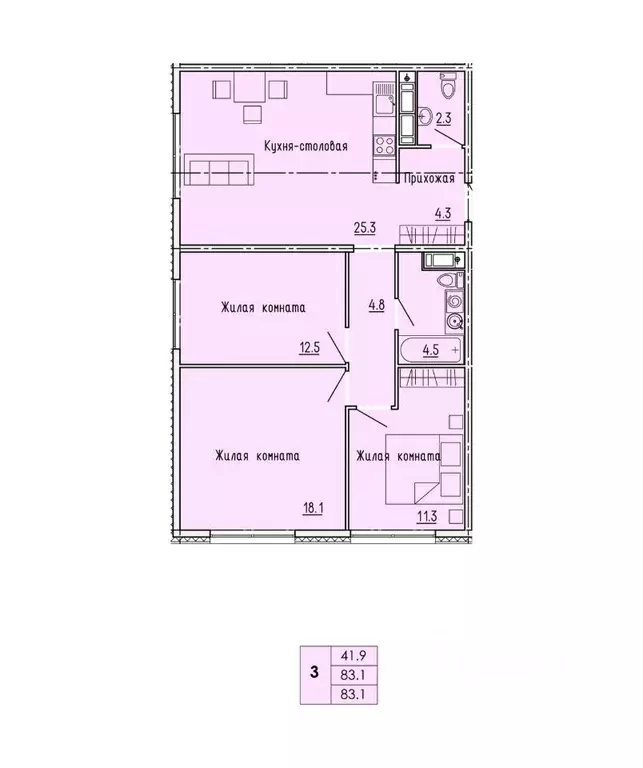 3-к кв. Пензенская область, Пенза Побочинская ул., с9 (82.73 м) - Фото 0